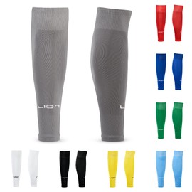 LION SPORTSWEAR Football Sock Sleeves To Accompany Grip Socks - Fits Over Calf/Shin Pads - Variety Of Colors To Match Your Team Kit (One size, Grey)