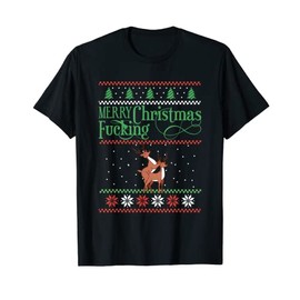 Merry Christmas Humour Offensive Ugly Sweater for Adults T-Shirt, black