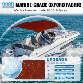 Mionovity 3 Bow Bimini Top Replacement Canvas with Light Hole & Storage Boot, Heavy Duty Waterproof 900D Durable Marine Sun Shade Bimini Top Canvas Only Without Frame, 6'L 67"-72"W Burgundy, No Frame