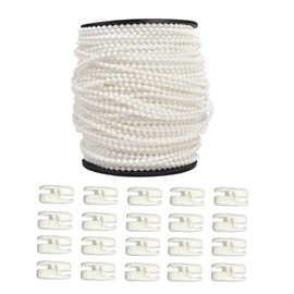HASAYAKI Curtain Beaded Chain Cord, 100m / 109yd / 328ft Beaded Pull Strings with 20 Connectors, Repair for Roller Blinds Shades - White