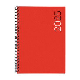 Miquelrius - 2025 Calendar Year Planner 155 x 213 mm Week to View Flexible Polypropylene Spiral Bound 80gsm Paper Catalan English Portuguese Red