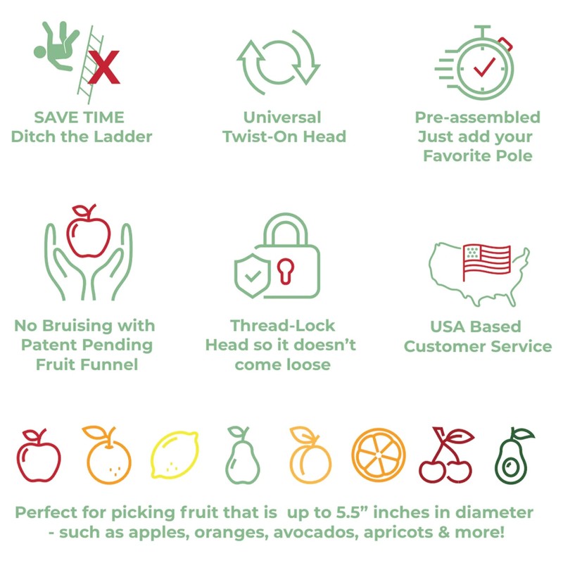 Easy Pickins EP-FH-1 Fruit Picker Basket with Funnel, Green