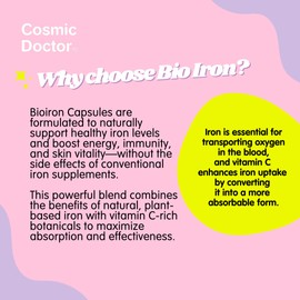 Cosmic Doctor - Bio Iron Capsules - Supplement for Energy, Immune Support & Healthy Red Blood Cell Production – Gentle on Stomach – 60 Capsules