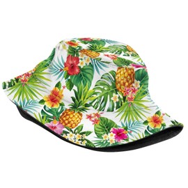 Bucket Hat Sun Beach Packable Fisherman Cap for Women Men Summer Outdoor Hiking, Tropical Pineapple Palm Flower, One Size