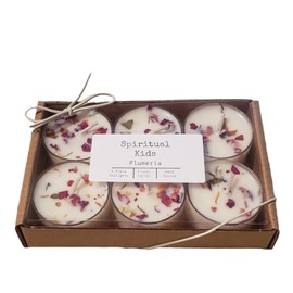 Plumeria Natural 6ct Soy Wax Tealights Hand Poured with Fragrant/Essential Oils & Dried Flowers | Christmas Gift | Wedding Favors |