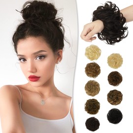 RUWISS Messy Hairpiece 100% Real Hair Rose Bun for Women Real Hair Scrunchies Updo Hairpieces Curly Bun Extension Ponytail Messy Bun Bun (Darkest Brown)