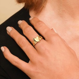 VACRONA Gold Stacking Ring for Women 14K Gold Plated Simple Mountain Chunky Stack Band Finger Jewelry Gifts for Her (Size 6)