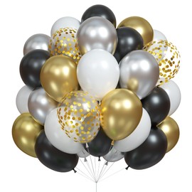 Gold & Black Balloons, 20 Pieces, Gold Black Balloons, Luxury Set, Birthday Decoration, Gold, Silver, Black, White, Latex Balloons, Confetti Balloons, Birthday Parties, Weddings, Anniversaries,