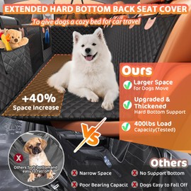 OPHKNP Back Seat Extender for Dogs - Large Space & Durable Hard Bottom, Waterproof Dog Car Seat Cover for Back Seat with Mesh Window for Car, SUV & Truck