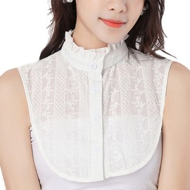 NiceYnn Detachable Half Shirt False Collar Hollow Out Lace White Black Flower Round Collar/Pointed Collar/Ruffles Collar for Women Girls