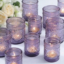 Volens 20pcs Assorted Purple Votive Candle Holders Bulk, Large Glass Votive & Tea Light Candle Holder for Wedding Table Centerpieces, Purple Party Decorations, and Home Decor