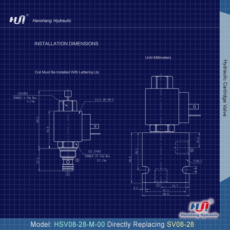 Solenoid Cartridge Valve, Normally-Closed Two-Way Two-Position Bi-Directional Hydraulic Solenoid Valve