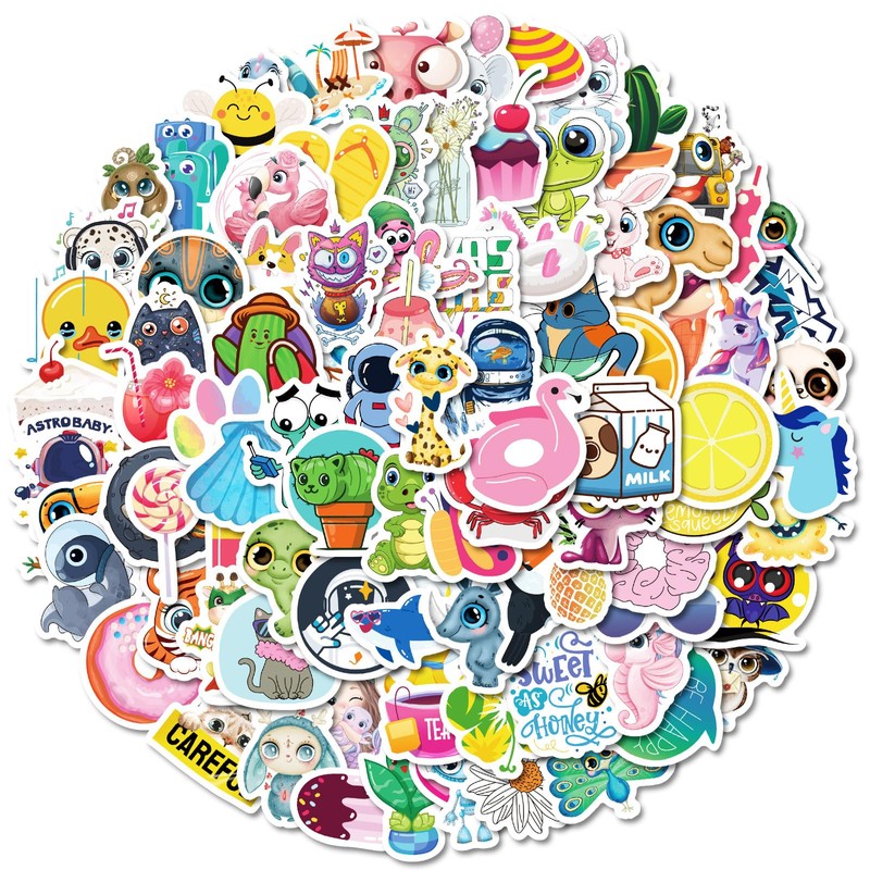 100 Pcs Animal Stickers, Cute Cartoon Stickers for Water Bottles
