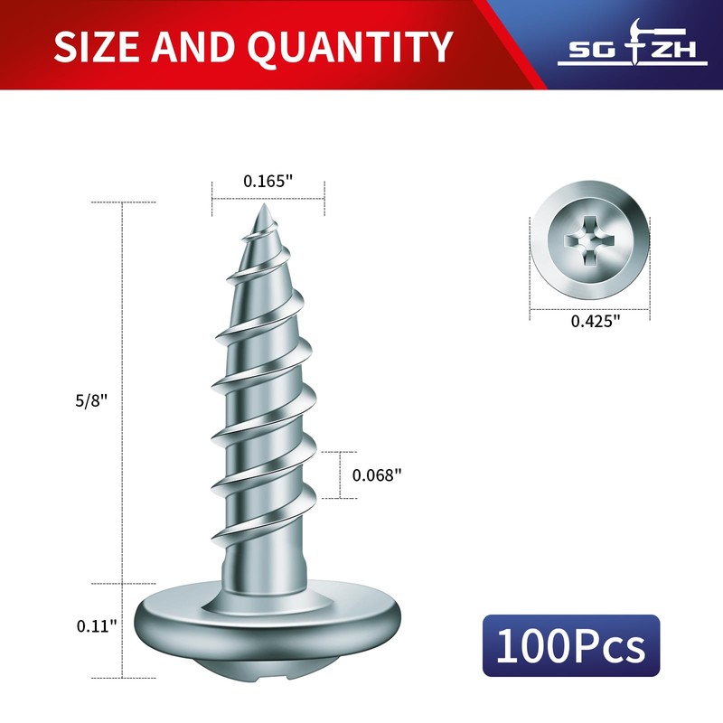 #8 x 5/8" Wood Screw 100Pcs Alloy Steel Standard Thread