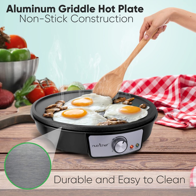 Nutrichef Electric Crepe Maker & Griddle Cooktop - Nonstick 12