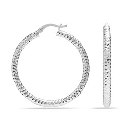 LeCalla 925 Sterling Silver Medium Hoop Earrings for Women Diamond-Cut Classic Italian Design Earring Hoops for Women 40MM