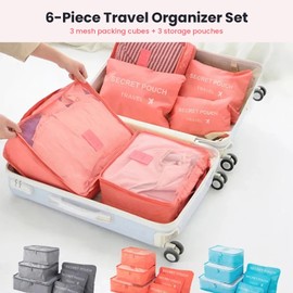 6-Piece Packing Cubes Set – Travel Luggage Organizer Bags with Mesh Cubes & Zipper Pouches for Suitcase