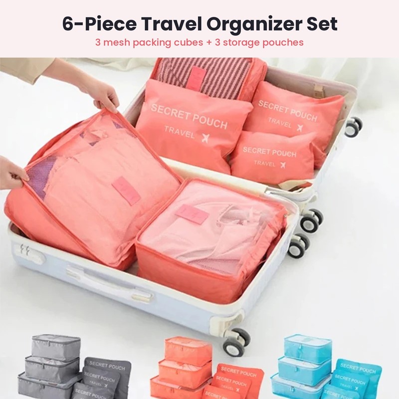 6-Piece Packing Cubes Set – Travel Luggage Organizer Bags with