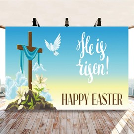 Renaiss 5x3ft Wood Cross Backdrop for Photoshoot Kids Adults Christian Portrait He is Risen Pigeon Blue Sky Resurrection Photography Background Happy Easter Banner Poster Wall Decor Photo Booth Props