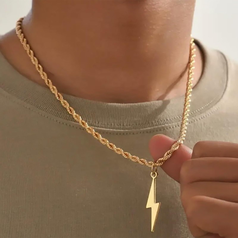 TseenYi Lightning Pendant Necklace Gold Thunder Pendant Necklace Twist Chain