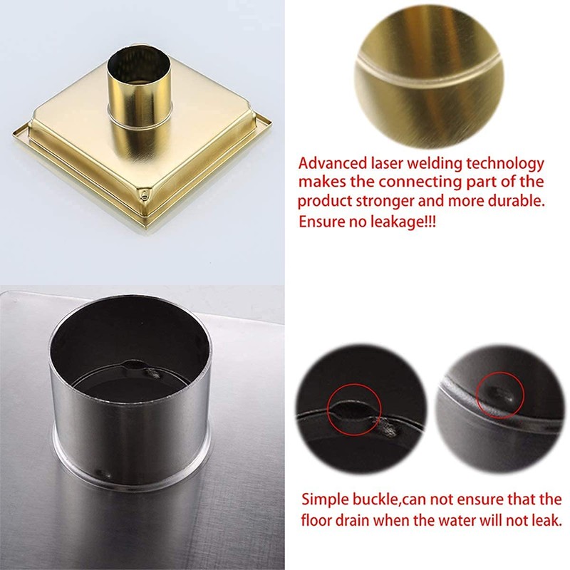 RANDOM Brushed Gold Shower Drain Square 6 Inch Shower Floor
