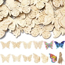 Stiesy 40 Pieces Butterfly Wooden Charms Unfinished Blank Wooden Slices for Painting Crafts Wedding Birthday Party Decoration