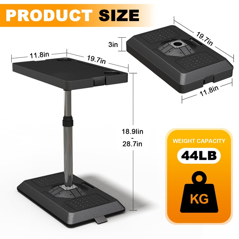 HIYOUGO Foldable RV Table, 360° Rotatable C-Shaped Side Table, Adjustable