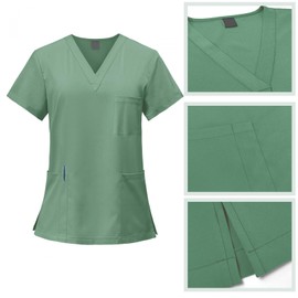 YIJU Female Scrub Set Nurse Workwear V Neckline Professional Machine Washable Top and Joggers Pant Work Clothing for Beauty Center, Green, XL