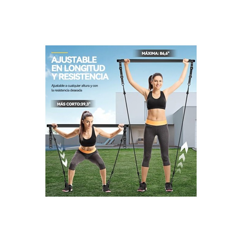 Kit de Pilates con Barra y Bandas de Resistencia, Ideal