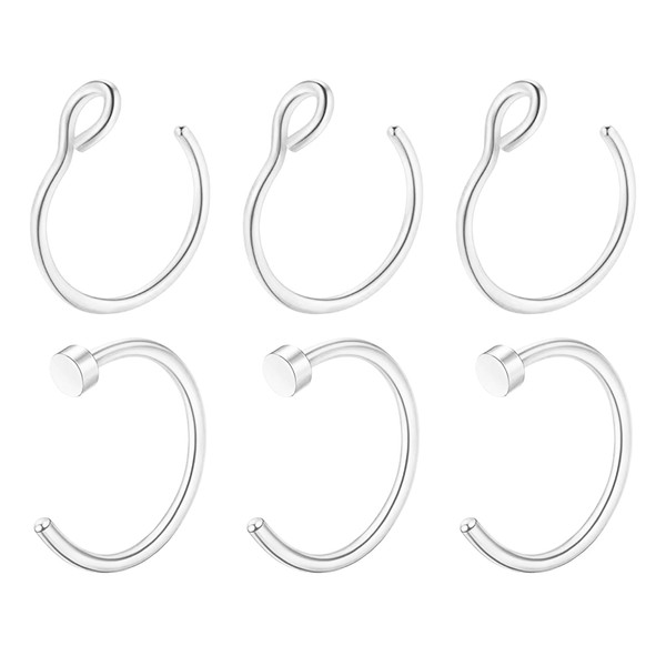 Pack of 6 fake nose piercing rings, thin, nose ring,