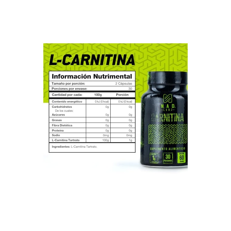 MAD LABZ - Carnitina 60 Cápsulas 500mg Sin Sabor