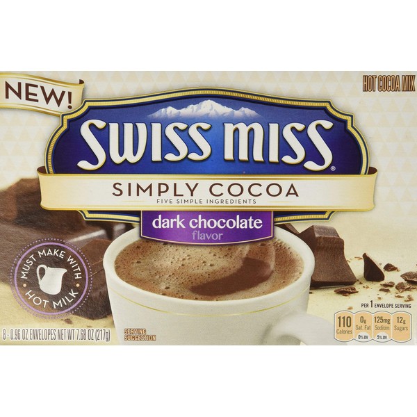 Swiss Miss, Simply Cocoa, chocolate oscuro, mezcla de cacao caliente, 8 unidades, caja de 7.68 oz (Paquete de 3)