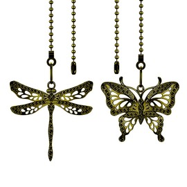 Dotlite Bronze Ceiling Fan Pull Chain Extender,Dragonfly and Butterfly Decorative Fan Chain Pendant Extension,12in 3mm Beaded Fan String Chain Ornaments with Connector for Fan Lamp,2Pack