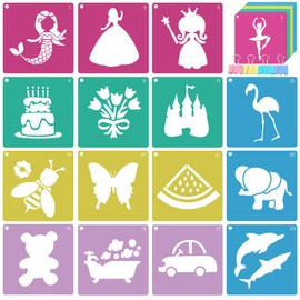 LanMa 30 Pieces Drawing Stencils for Kids Girls 8 x 8 Inches Kids Colorful Plastic Stencils Painting Templates Sidewalk Chalk Stencils