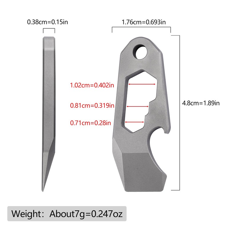 Titanium EDC Pry Bar Multitool, Mini Keychain Prybar Tool with