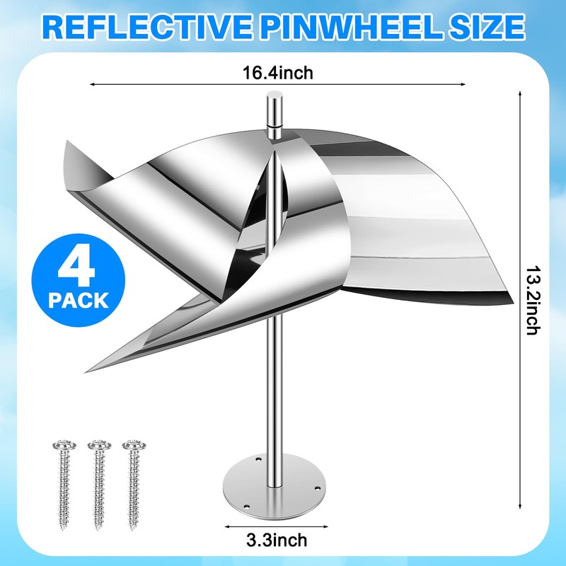 Qualirey 4 Pack Reflective Pinwheel Bird Deterrent Spinning Reflective Kites
