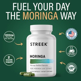 Streek Moringa Capsules – 1200mg Pure Moringa Powder Supplement, 2-Month Supply, 120 Capsules – Moringa Oleifera Leaf Extract