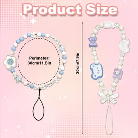 2pcs Phone Charms, Cute Beaded Phone Bracelet Strap Flower Phone Lanyard Phone Bracelet Aesthetic Wrist Strap for Phone Bear Phone Lanyard for Women Phone Keychain