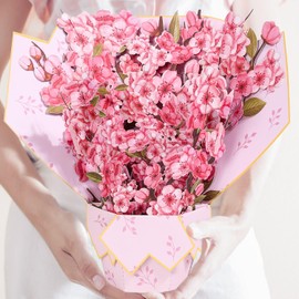 shynek Pop Up Greeting Cards, Cherry Blossoms Birthday Card Pink, 12 Inch Paper Flowers Bouquet Cards for Mother's Day, Get Well Gifts for Women, 3D Floral with Note Card & Envelope for All Occasion