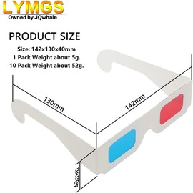 LYMGS 10 Pairs 3D Paper Glasses, Red and Cyan Lens in White Frame Anaglyph Cardboard for Movies - Folded in Protective Sleeve