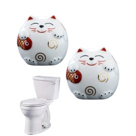 WANSHUNLMI Ceramic Cat Toilet Floor Bolt Caps - Cute Bathroom Decor, Fun Gadgets for Easy Installation Replacement Parts (Fun Cat)