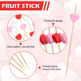 FUGUIR 100 Pcs Heart Cocktail Picks 4.7 Inch Long Red Pink White Heart Shaped Bamboo Toothpicks Fruit Sticks for Birthday Wedding Valentines Day Decoration Party Supplies