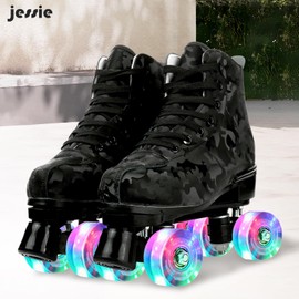 Adult Roller Skates Women with Light Up Wheels Outdoor Quad Skating for Men Youth Boys Girls(Black camo Flash,37-US:6)
