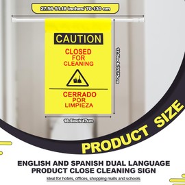 8 Pack Restroom Closed for Cleaning Sign with English and Spanish Text Yellow Commercial Door Barricade Sign with Telescopic Pole Hanging Doorway Safety Banner for Janitors Restroom Bathroom