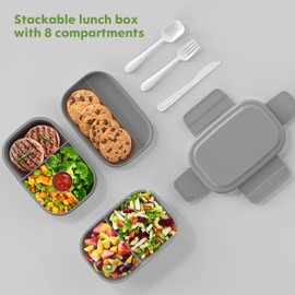 Bento Box Adult Lunch Box,3 Stackable Bento Lunch Containers for Adults/Kids, Modern Minimalist Design Bento Box with Utensil Set, Leak-Proof Lunchbox Bento Box for Dining Out, Work, Picnic, School