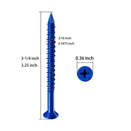 WenSilon(100 PCS) 3/16"x3-1/4 Concrete Screw Anchor Blue Flat Head for Anchoring to Masonry, Block or Brick Stucco