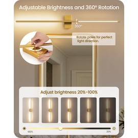 GOEBLESON 39.4" Wireless Battery Operated Wall Sconces Set of 2, Modern Rechargeable Lamp with Remote, 360° Rotation, 10000mAh, Touch Dimmable Lights for Bedroom, Living Room, Hallway, Gold D07YBP205