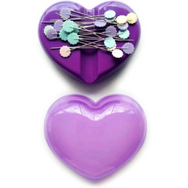 Bequilter Magnetic Sewing Pin Cushion with 10pcs Flower Head Pins,Magnetic Sewing Pin Holder Caddy Storage Case Sewing Tool Heart-Shaped(Purple)