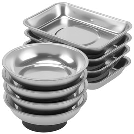 PINGEUI 8 PCS Magnetic Parts Tray Set, Stainless Steel 7.6cm Round and 9.3cm Square Magnetic Trays Tools Parts Tray for Nuts, Bolts, Screws