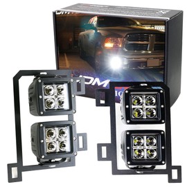 iJDMTOY Dual LED Pod Light Fog Lamp Kit Compatible With 2013-18 Dodge RAM 1500, Includes (4) 20W High Power LED Cubes, Foglight Location Mounting Brackets & Wiring/Adapter Harnesses